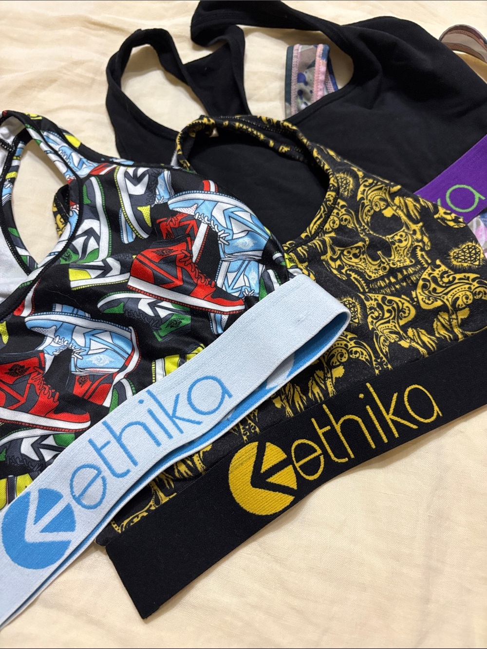 ethika Kids Black & Yellow Skull and Multicolor Sneaker Sports Bra Set